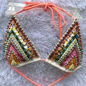 Gem Detail Bikini Top, Multi Print